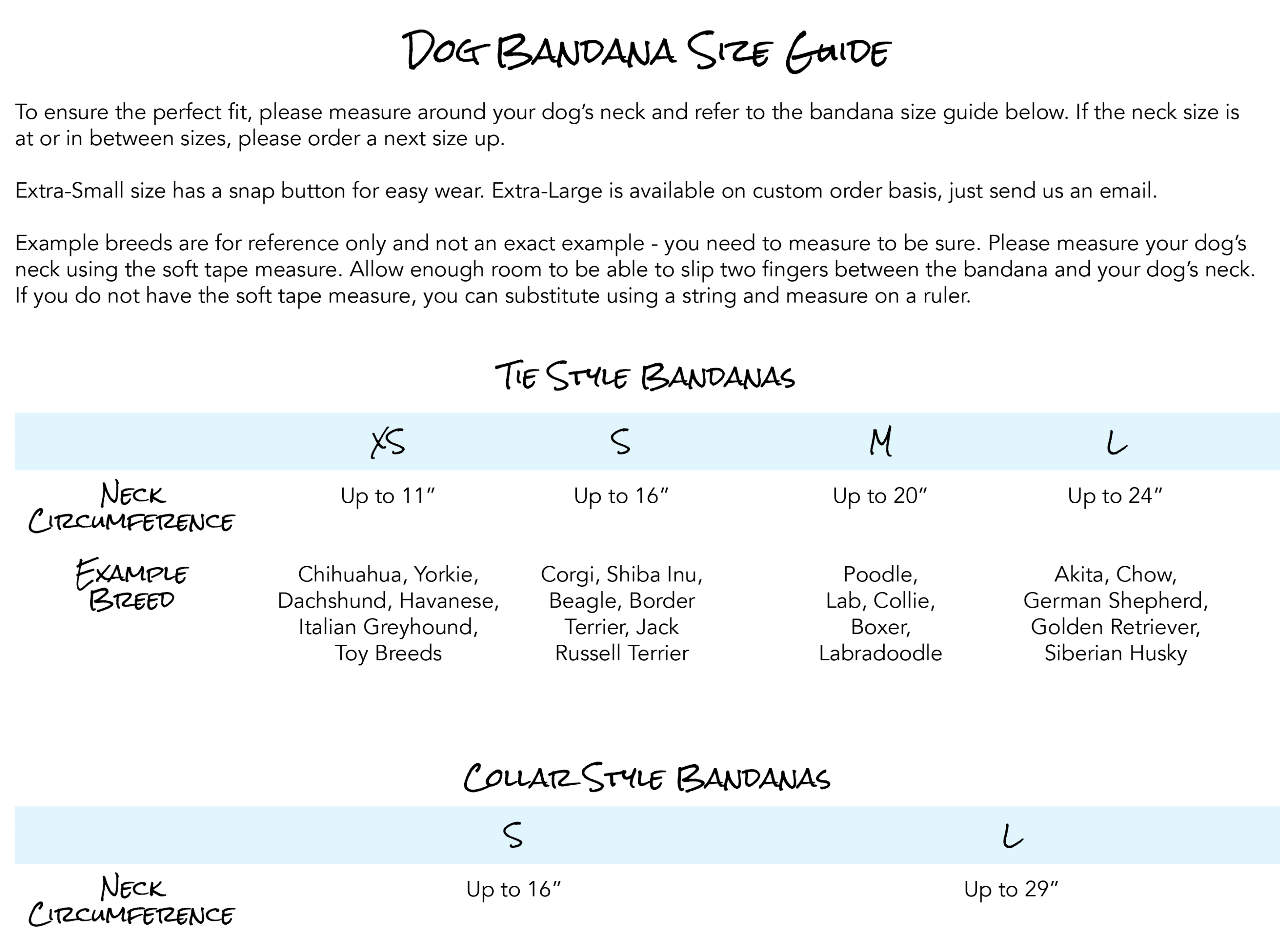 Woof'n'Kitty Size Guide